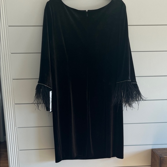 Alex & Eve Black Velvet Dress with Feathered Sleeves - Picture 4 of 6